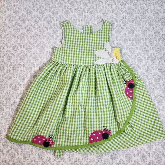 Bonnie Jean Green Plaid Ladybug Kid's Dress Size 3T - Picture 1 of 8